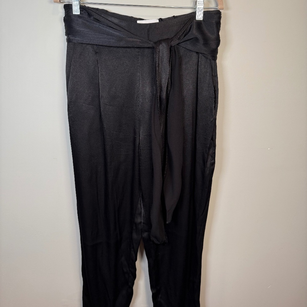 ett:twa by Anthropologie Black Satin Tie High Waist Pants Size 12 - Picture 3 of 7